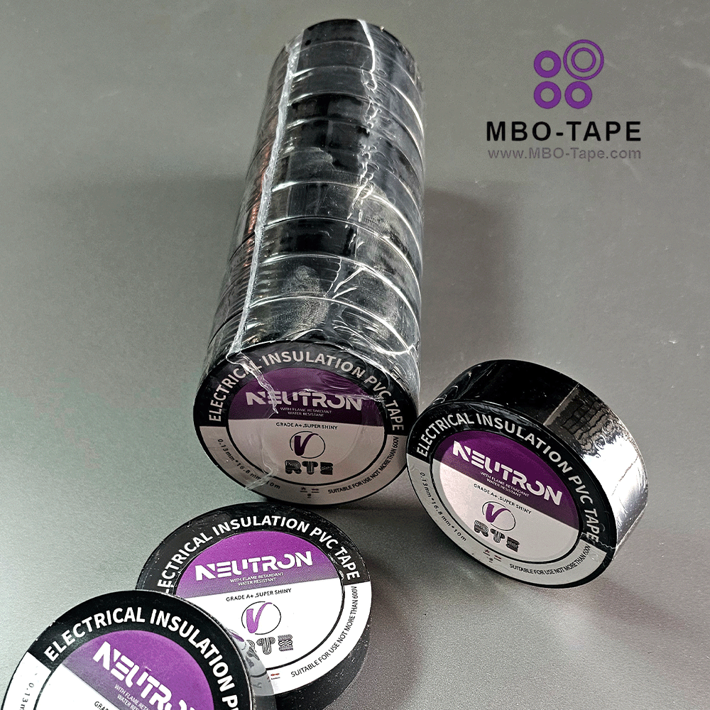 بستهبندی ۱۰ عددی چسب برق نوترون Neutron PVC گرید A+ سوپر شاینی – بسته بندی اصلی و حلقههای شیرینگ شده